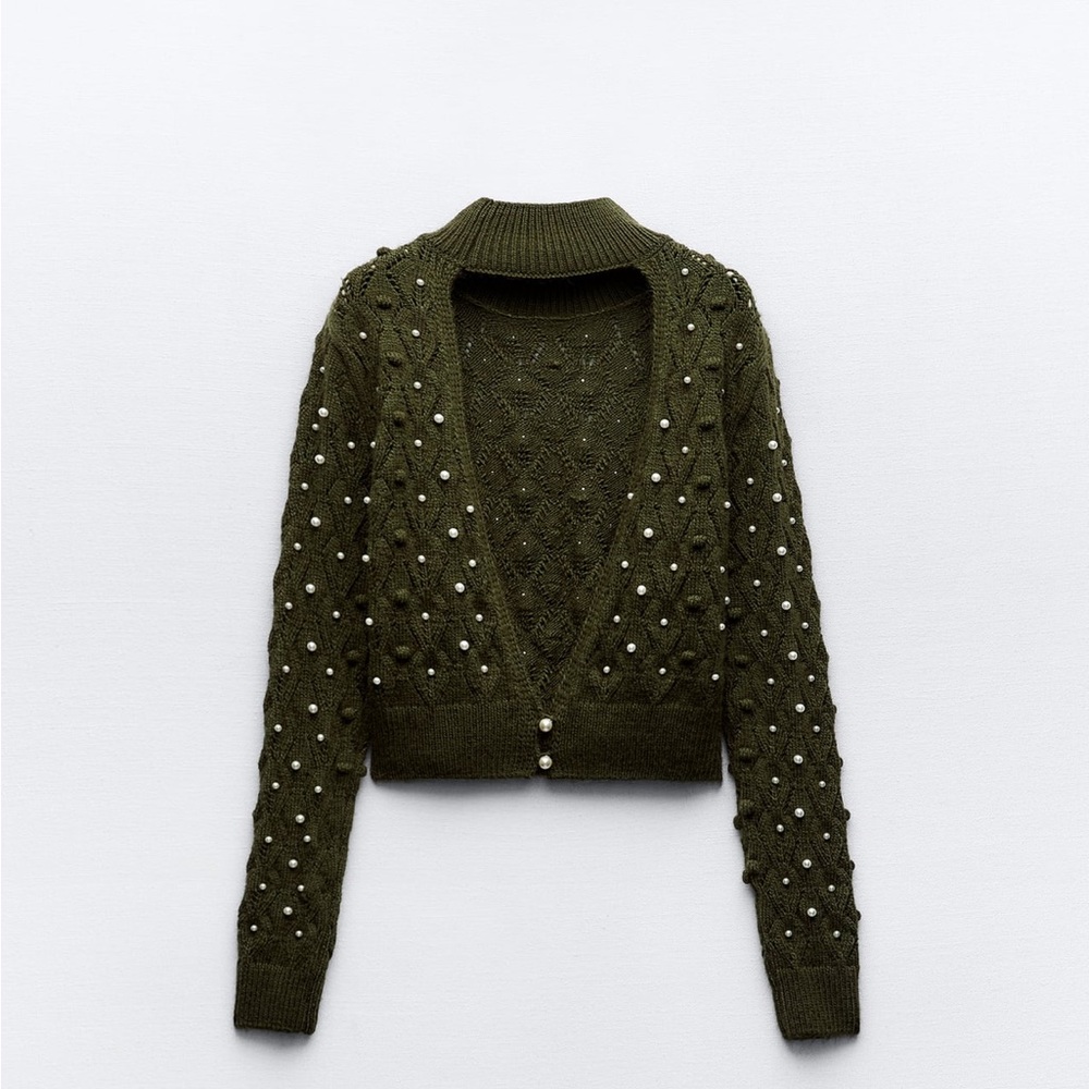 NWT Zara knit open back pearly sweater